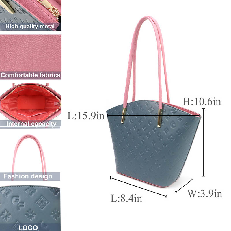 Women's embossed all-solid color PU tote bag
