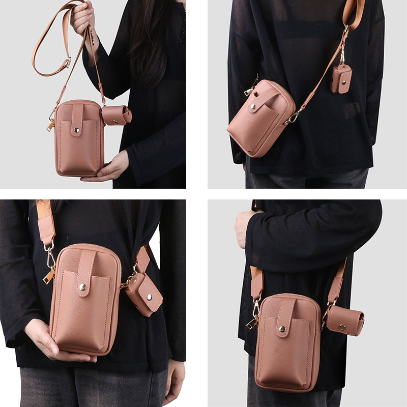 Brown stylish PU leather phone crossbody bag