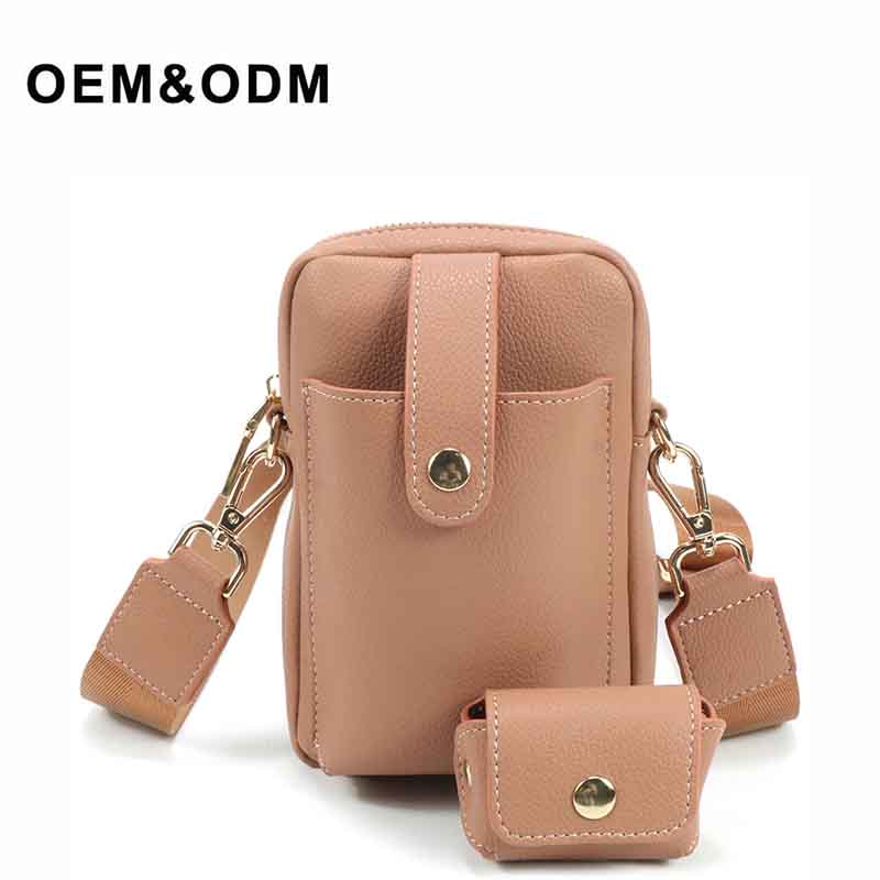 OEM custom Pu leather Women's brown fashion PU leather crossbody bag for mobile phones